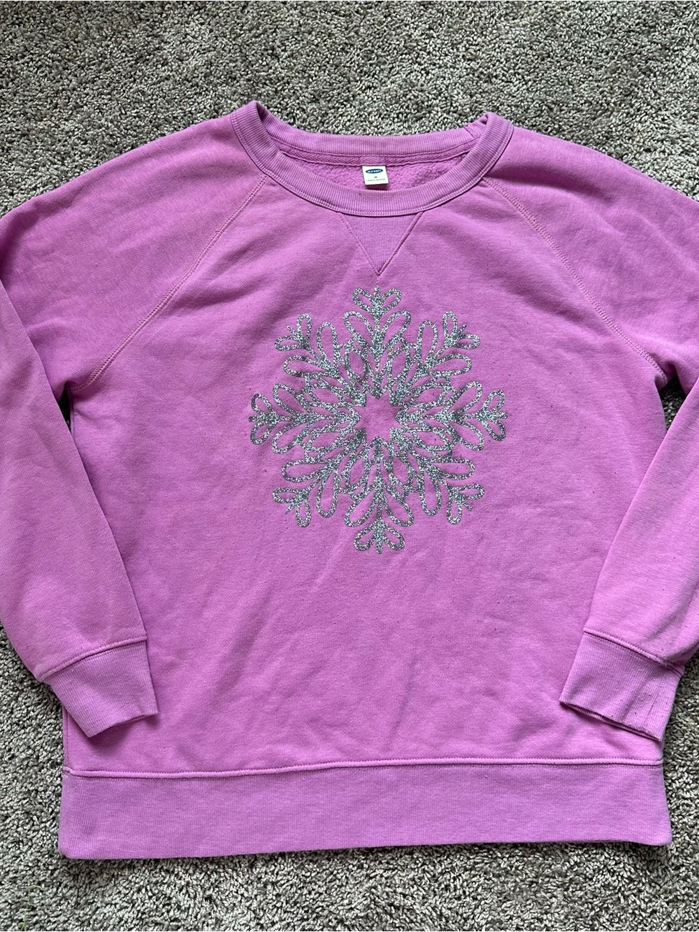 Old Navy Lavender Crewneck Sweatshirt with Silver Glitter Snowflake